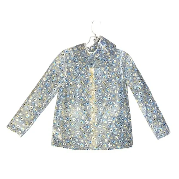 Tahari Girl Clear Blue and Yellow Floral Raincoat Girl's 7/8 - Picture 2 of 6